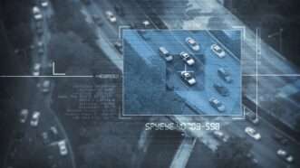 An overhead surveillance shot of a car in traffic, as captured by a drone, helicopter, or satellite. | Welcomia | Dreamstime.com