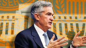 Jerome Powell in front of the Federal Reserve building | Illustration: Lex Villena; Paul Morigi