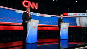 President of the United States Joe Biden (Right) and Former President of the United States Donald J. Trump (Left) participate in the first Presidential Debate at CNN Studios in Atlanta, Georgia, United States on June 27, 2024. | Kyle Mazza / SOPA Images/Sipa USA/Newscom