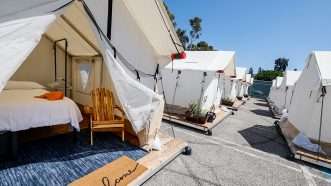 Tents at a homeless encampment | Photo: An Urban Alchemy tent camp in Culver City, California; Robert Gauthier/Los Angeles Times/Getty