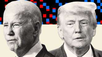 Joe Biden and Donald Trump | Illustration: Lex Villena; Saquan Stimpson CNPpicture alliance  Consolidated News,  Ron Sachs ZUMAPRESS 