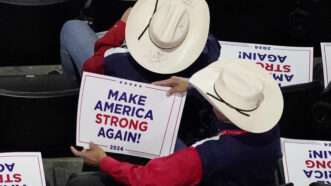 A delegate from Texas holds a sign at the 2024 Republican National Convention at Fiserv Forum in Milwaukee, Wisconsin on Wednesday, July 17, 2024. | DAVID BANKS/UPI/Newscom