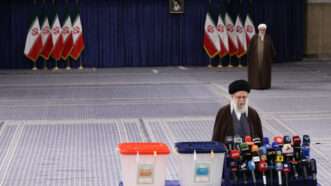 Iranian Supreme Leader Ayatollah Ali Khamenei speaks to the media after casting his vote during the parliamentary and assembly of experts elections at a polling station in Tehran. | Rouzbeh Fouladi/ZUMA Press Wire