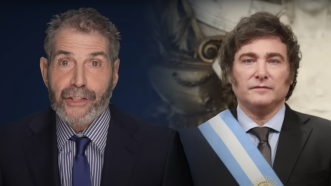 John Stossel is seen next to Argentinian President Javier Milei | Stossel TV